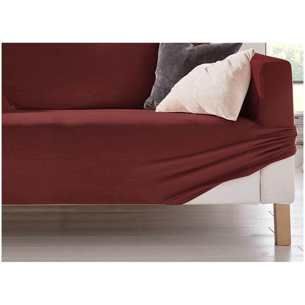 Copridivano Elasticizzato Effetto Velluto Modello Morbidissimo Colore Granata Poltrona Granata - Foto 2