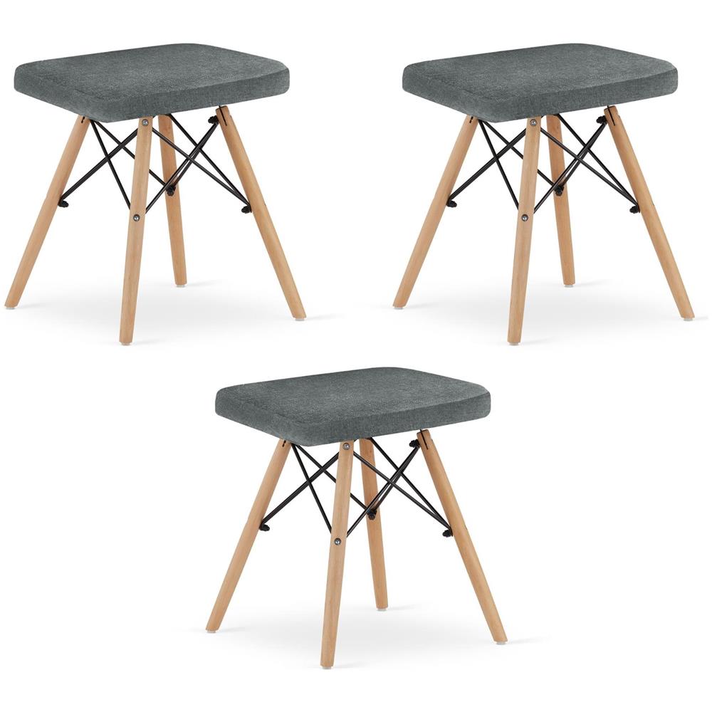 Set di 3 sgabelli PEKO in tessuto grigio con gambe in legno di faggio - Foto 1