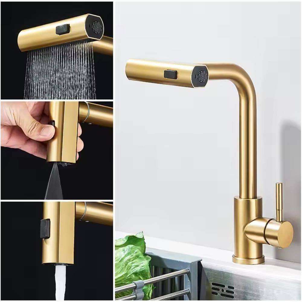 Rubinetto per lavello da cucina, Blackswan, tipo M393, modello oro opaco, con doccia mobile a 4 modalità, dimensione 32,5 cm - Foto 1