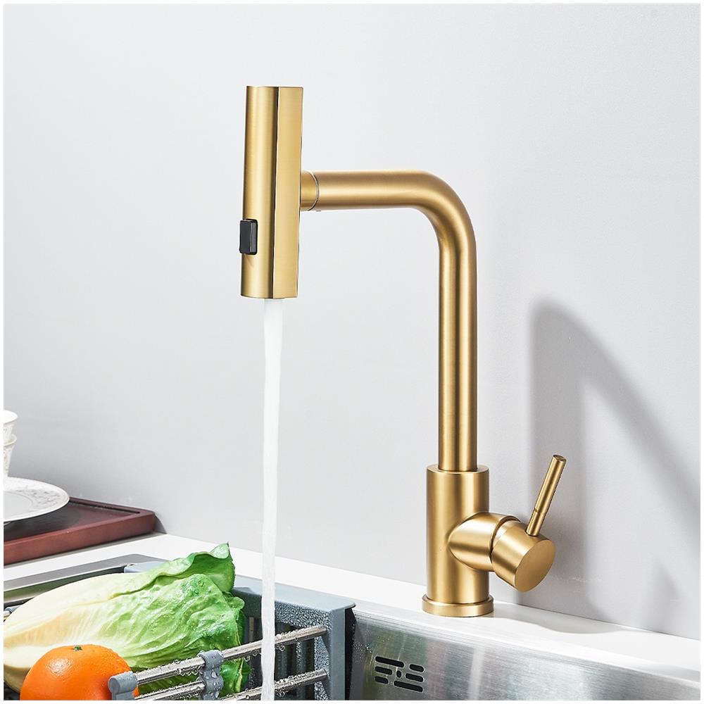 Rubinetto per lavello da cucina, Blackswan, tipo M393, modello oro opaco, con doccia mobile a 4 modalità, dimensione 32,5 cm - Foto 2