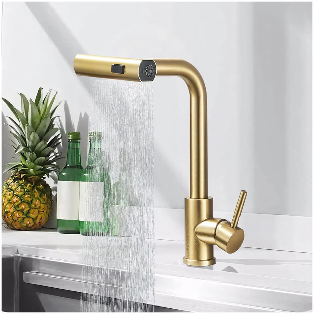 Rubinetto per lavello da cucina, Blackswan, tipo M393, modello oro opaco, con doccia mobile a 4 modalità, dimensione 32,5 cm - Foto 3