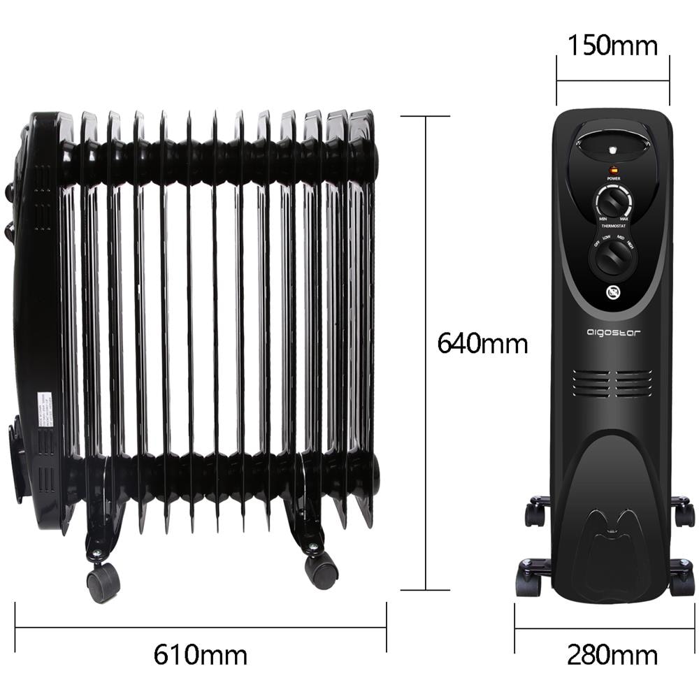 Black Forest 33jif - Safe Heat 2500w Radiatore Portatile A Olio, 13 Elementi Con Tre Regolazioni Termiche E Controllo Termostato. Design Esclusivo. - Foto 2
