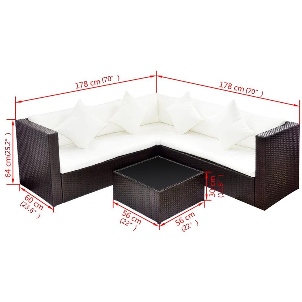 Set Divani da Giardino 4 pz con Cuscini in Polyrattan Marrone - Foto 4