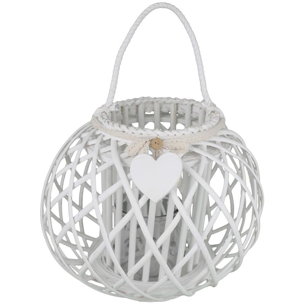 Lanterna In Vimini Bianca Ø 49 X 40 Per Interno E Esterno, Portico, Porta Candela, Porta Fiori, Giardino Decorazioni - Foto 1