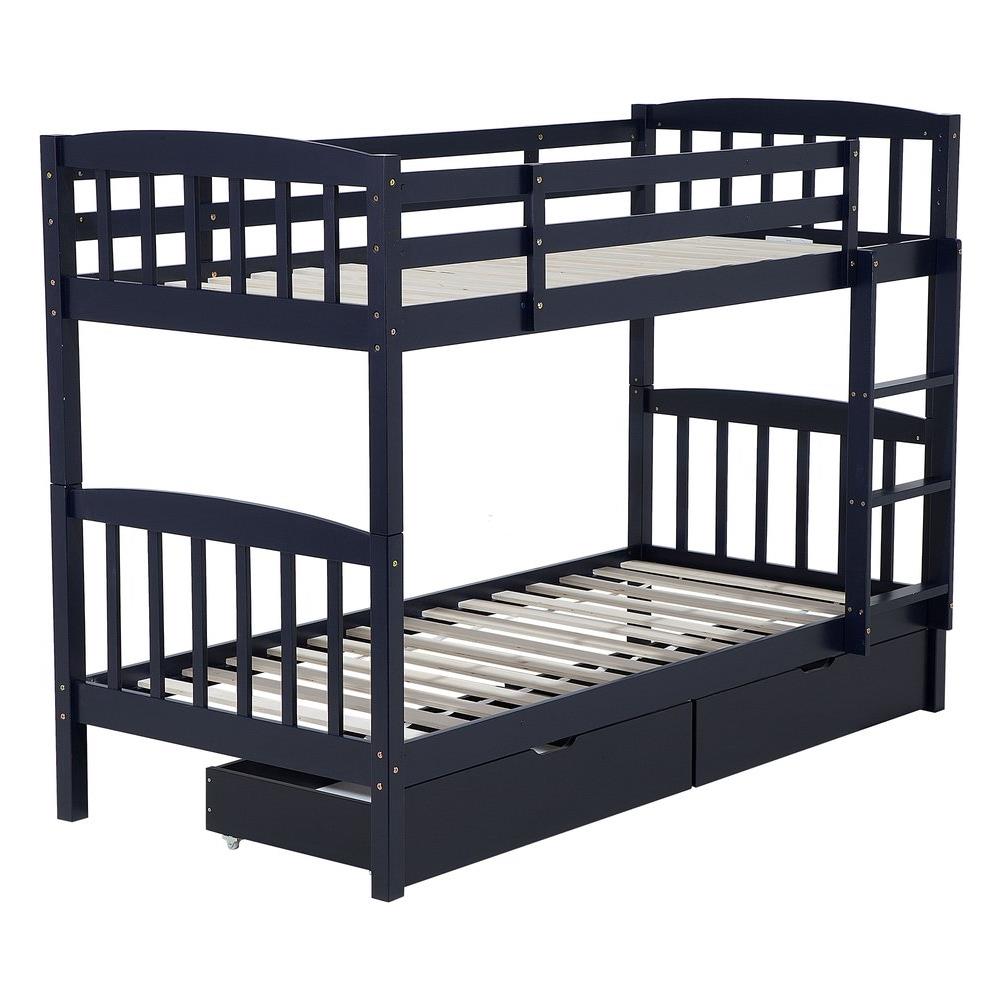 Letto A Castello In Legno Di Colore Blu Marino 90 X 200 Cm Revin - Foto 1