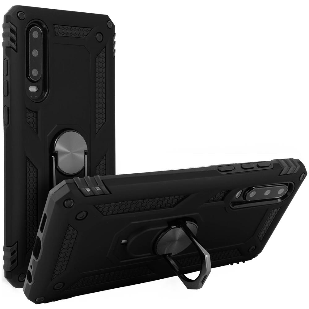 Cover Huawei P30 Bi-materia Rigida Morbida Anello Magnetico Stand Nero - Foto 2