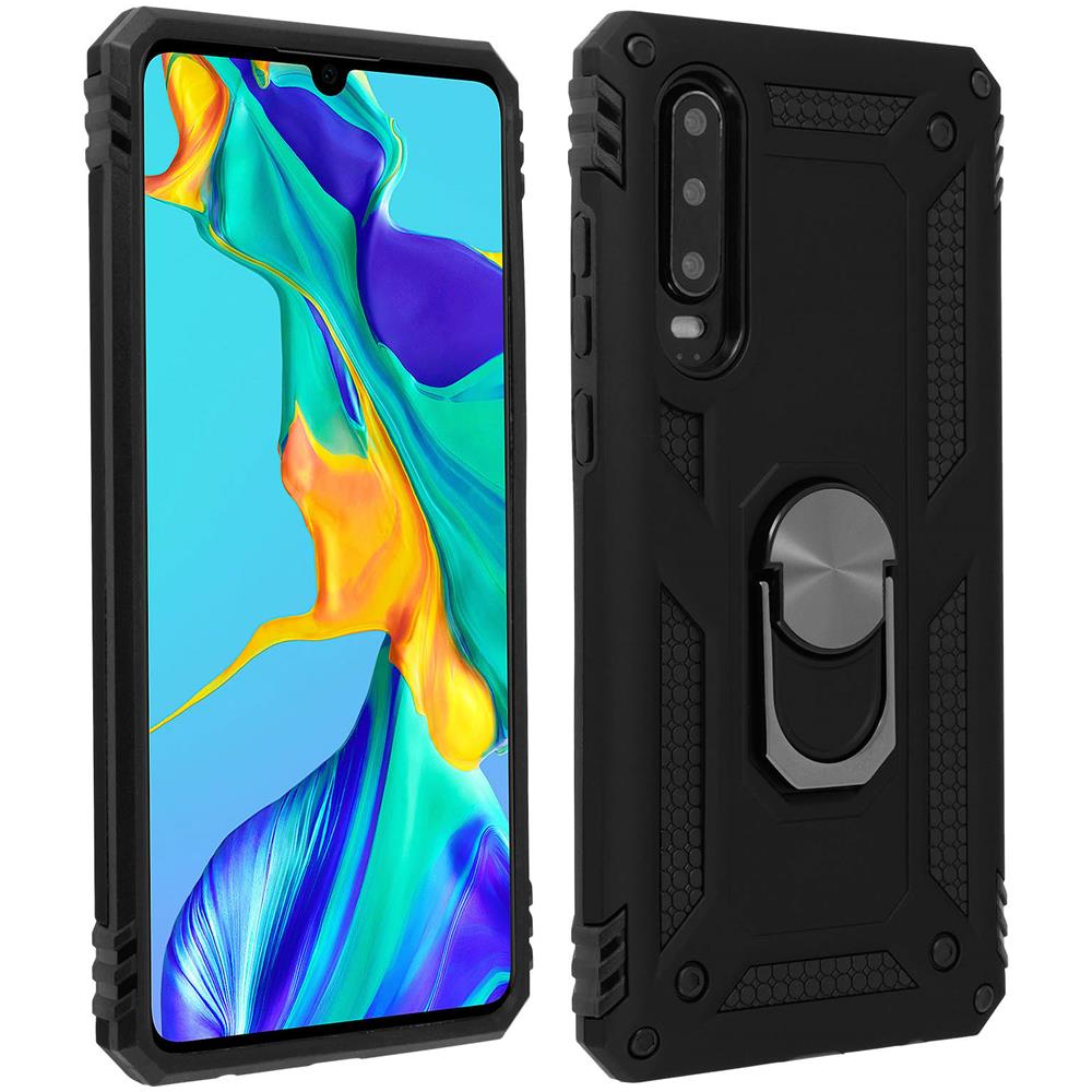 Cover Huawei P30 Bi-materia Rigida Morbida Anello Magnetico Stand Nero - Foto 1