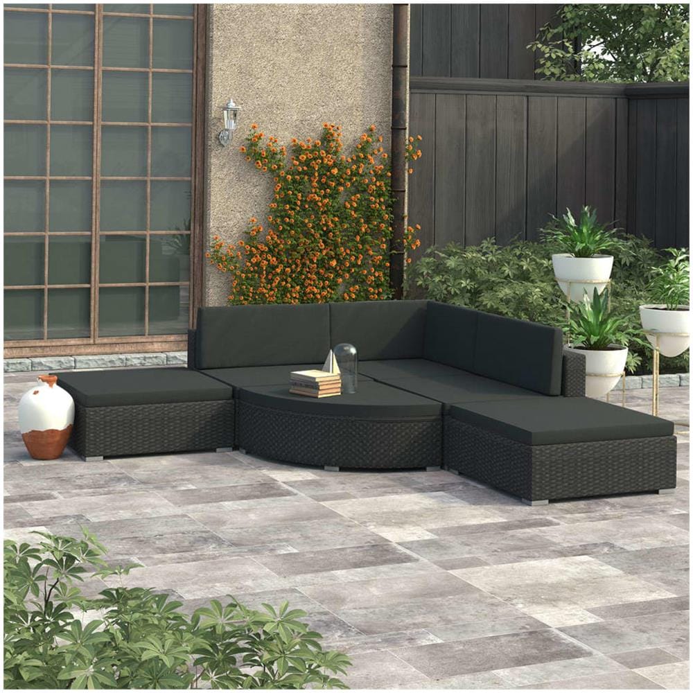 Set Divani da Giardino 6 pz con Cuscini in Polyrattan Nero - Foto 1
