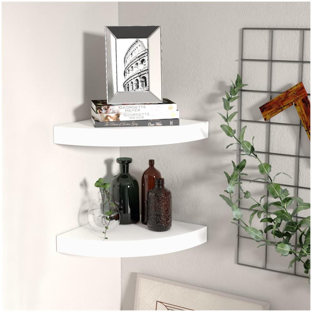 Scaffali Angolari A Parete 2 Pz Bianchi 25x25x3,8 Cm Mdf - Foto 1