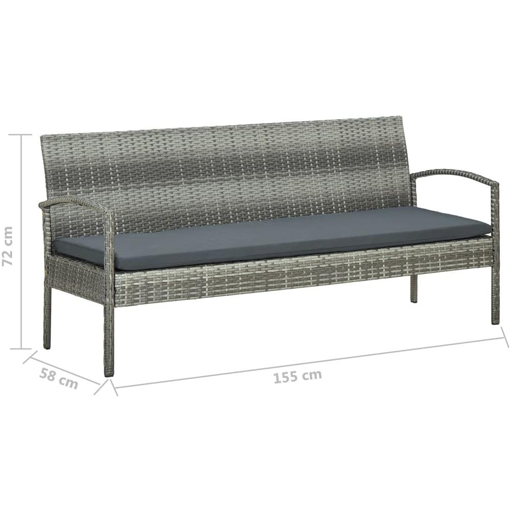 Divano Da Giardino A 3 Posti Con Cuscino Grigio In Polyrattan - Foto 8