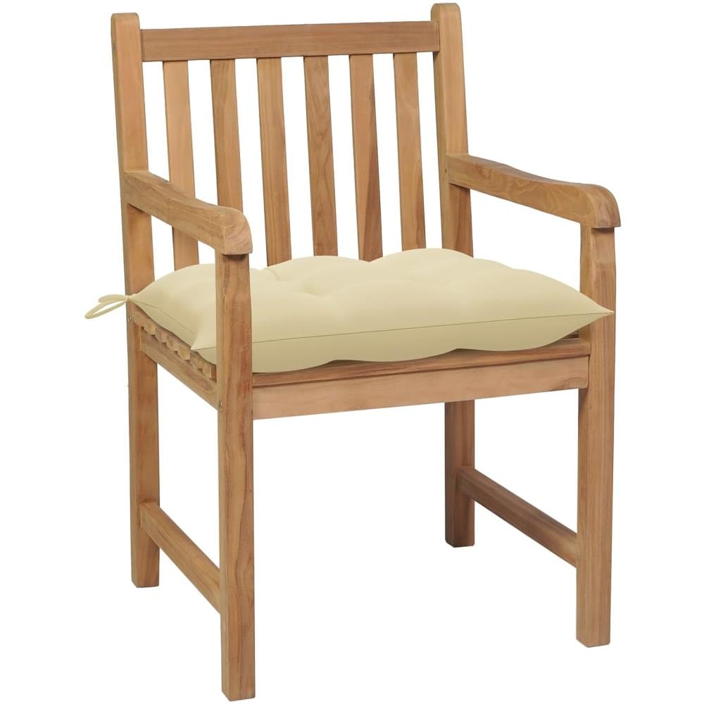 Sedie da Giardino 6 pz e Cuscini Bianco Crema Massello di Teak - Foto 3