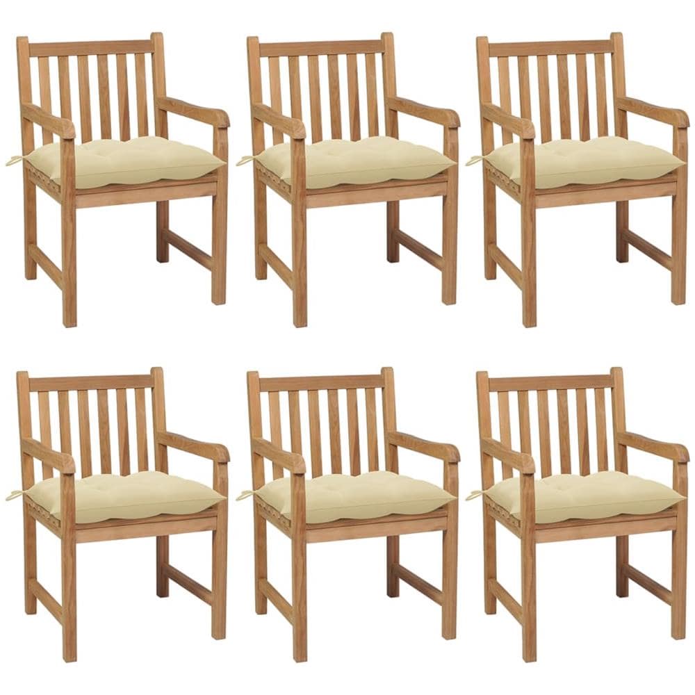 Sedie da Giardino 6 pz e Cuscini Bianco Crema Massello di Teak - Foto 1