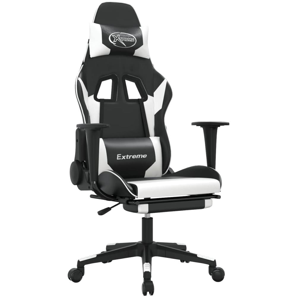 Sedia Gaming Massaggiante Poggiapiedi Nero E Bianco Similpelle - Foto 1