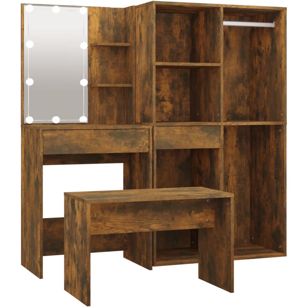Set Tavolo Da Toeletta Con Led Rovere Fumo In Legno Multistrato - Foto 2