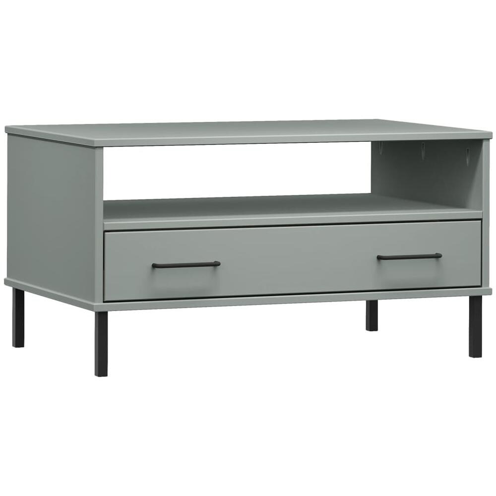 Tavolino Gambe Metallo Grigio 85x50x45 Cm Legno Massello Oslo - Foto 2
