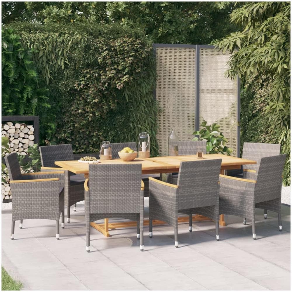 Set Da Pranzo Per Giardino 9 Pz Con Cuscini Grigio - Foto 1