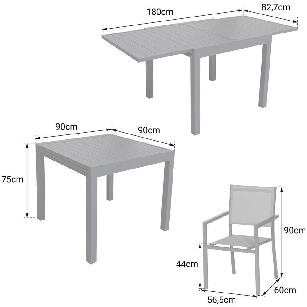 Veneziaset Di Mobili Da Giardino Allungabili 90/180 In Textilene Grigio 8 Posti - Alluminio Antracite - Foto 2