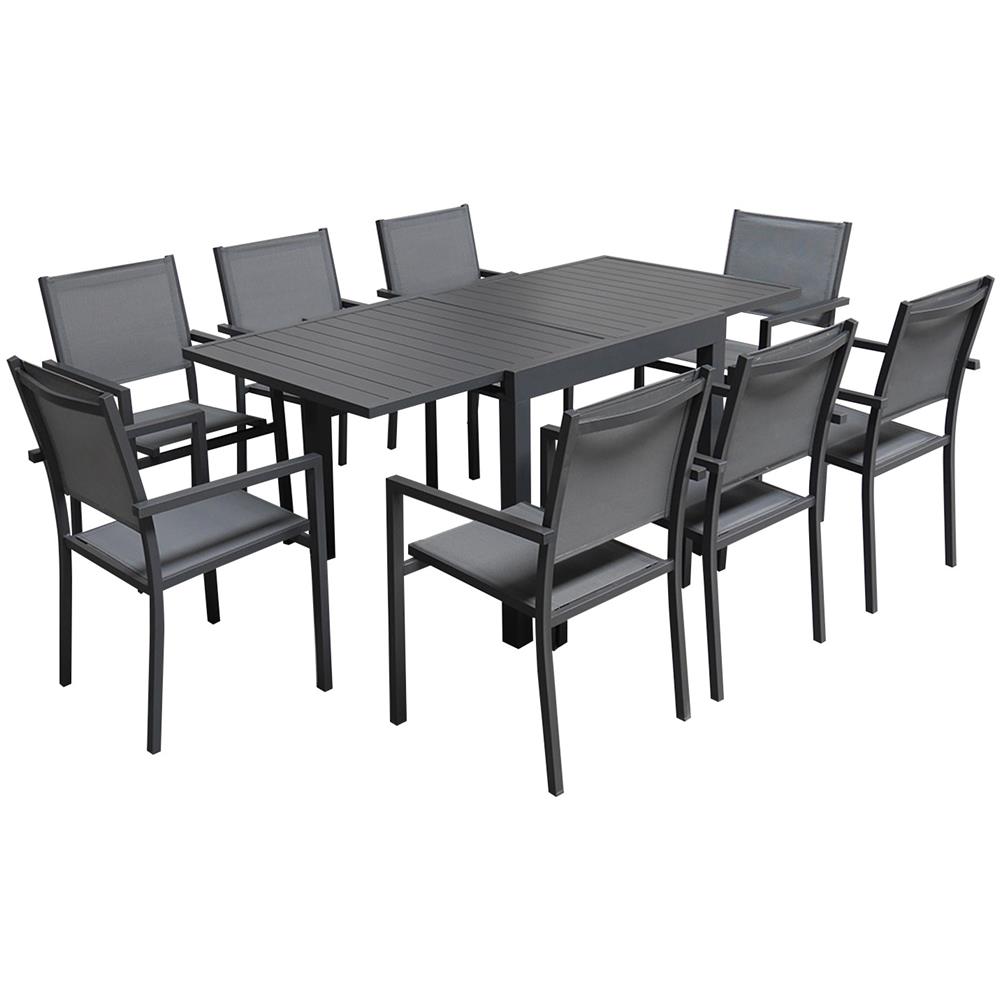 Veneziaset Di Mobili Da Giardino Allungabili 90/180 In Textilene Grigio 8 Posti - Alluminio Antracite - Foto 1