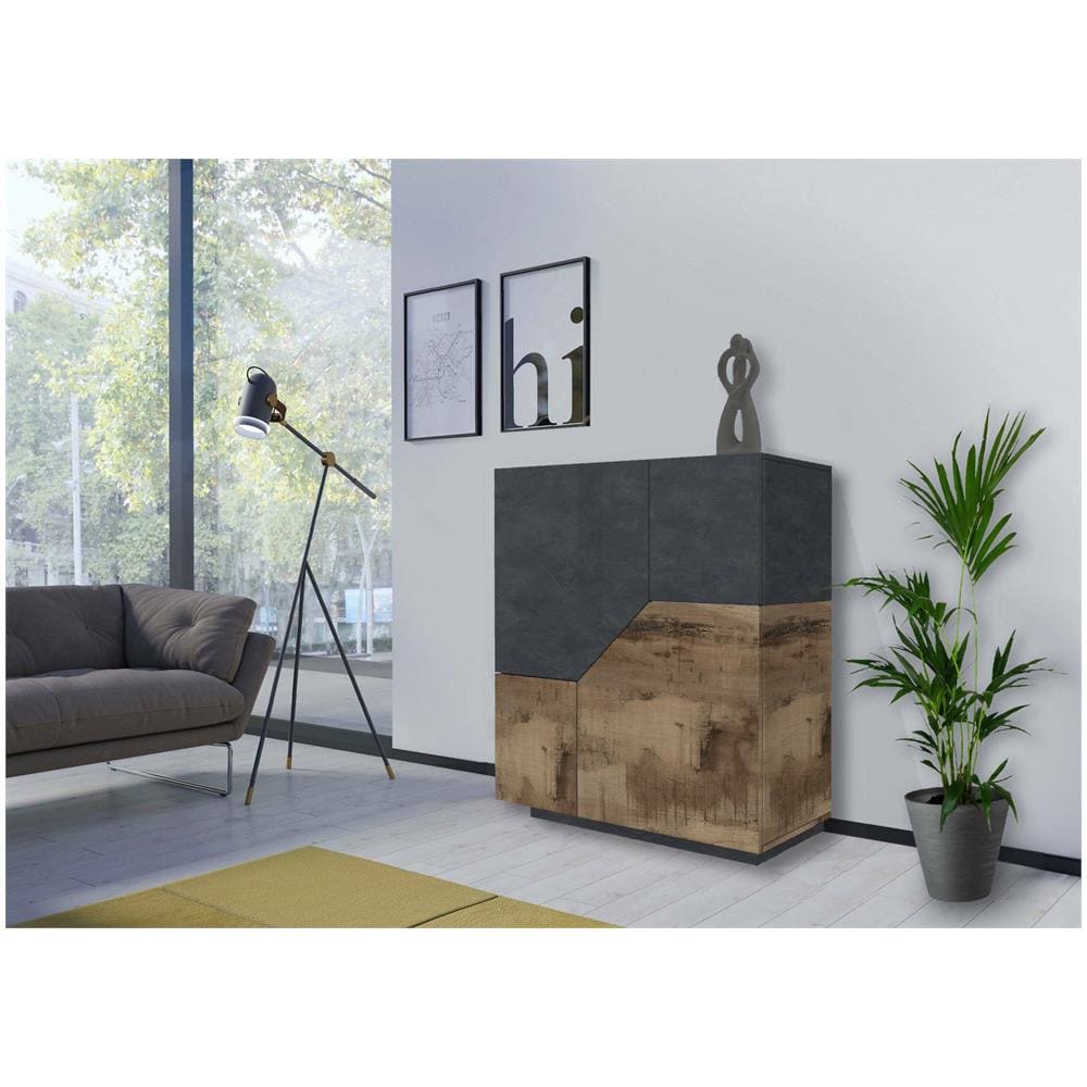 Credenza Nathan, Madia Da Cucina A 2 Ante, Buffet Da Soggiorno, 100% Made In Italy, Cm 100x43h106, Ardesia E Acero - Foto 1