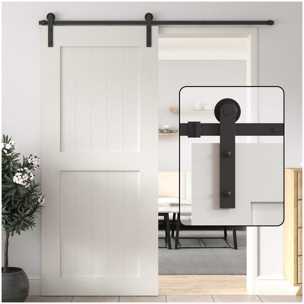 Kit Hardware Per Porta Scorrevole Del Fienile 5681012131516ft Porta Singola In Legno Per Armadio Set Di Rulli Per Binario Design Dritto Nero (kit Porta Singola 5ft) - Foto 1