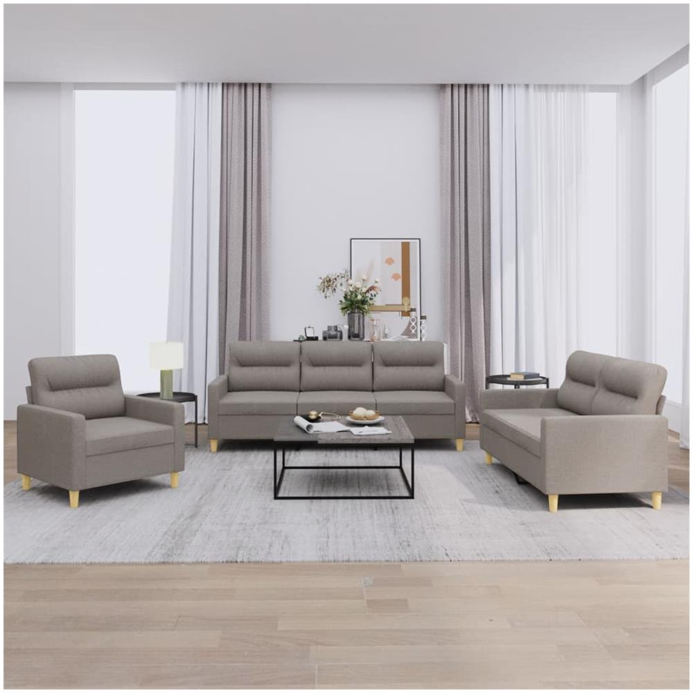 Set Di Divani 3 Pz Con Cuscini Tortora In Tessuto - Foto 1