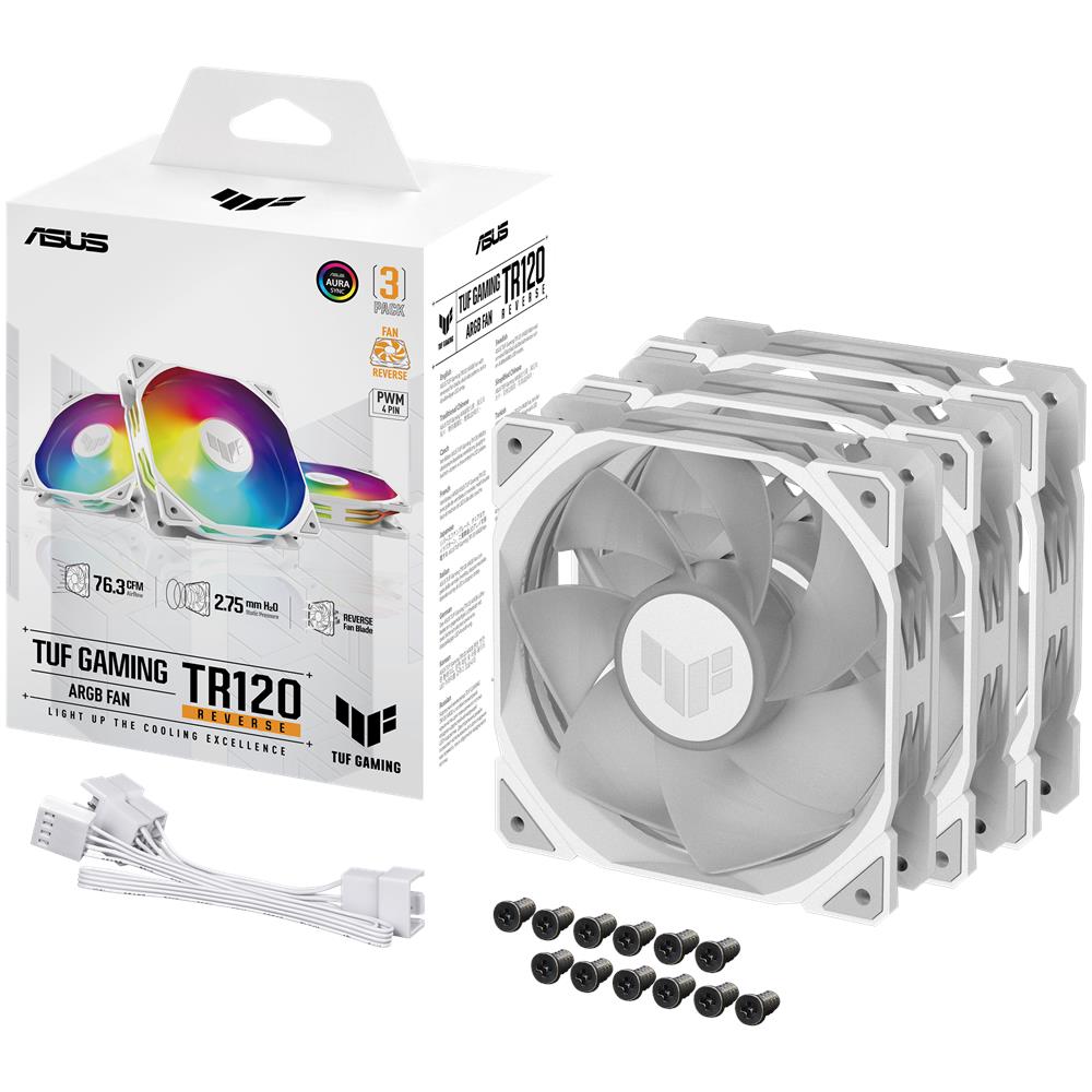 TUF GAMING TR120 ARGB REVERSE 3IN1 White Case per Computer Raffreddatore d'Aria 12 cm Bianco - Foto 9