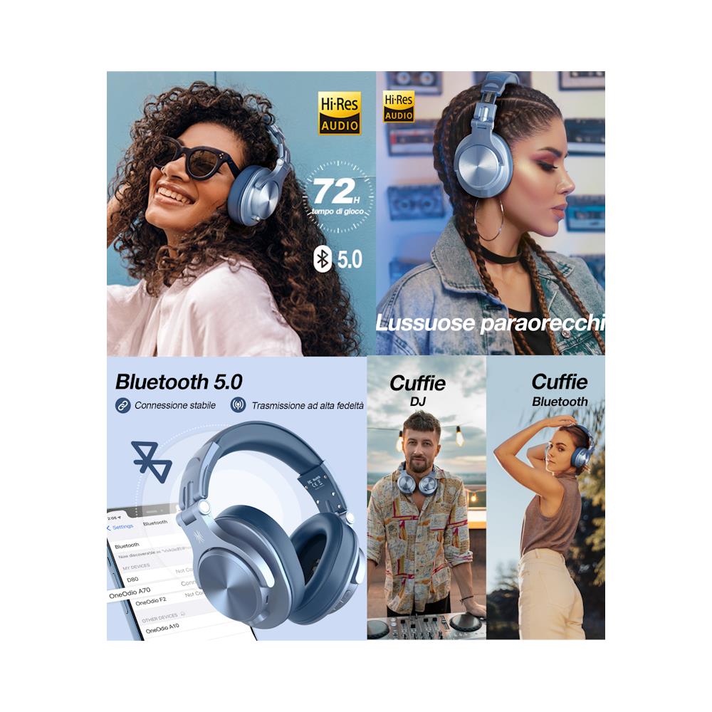 Fusion A70 Hi-Res Cuffie DJ Wireless, Cavo e Microfono Sky Blue - Foto 2