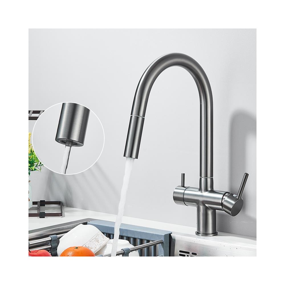 Rubinetto per lavello da cucina, Blackswan, tipo M392 con uscita acqua purificata, doccia mobile, modello grigio antracite, misura 38 cm - Foto 2