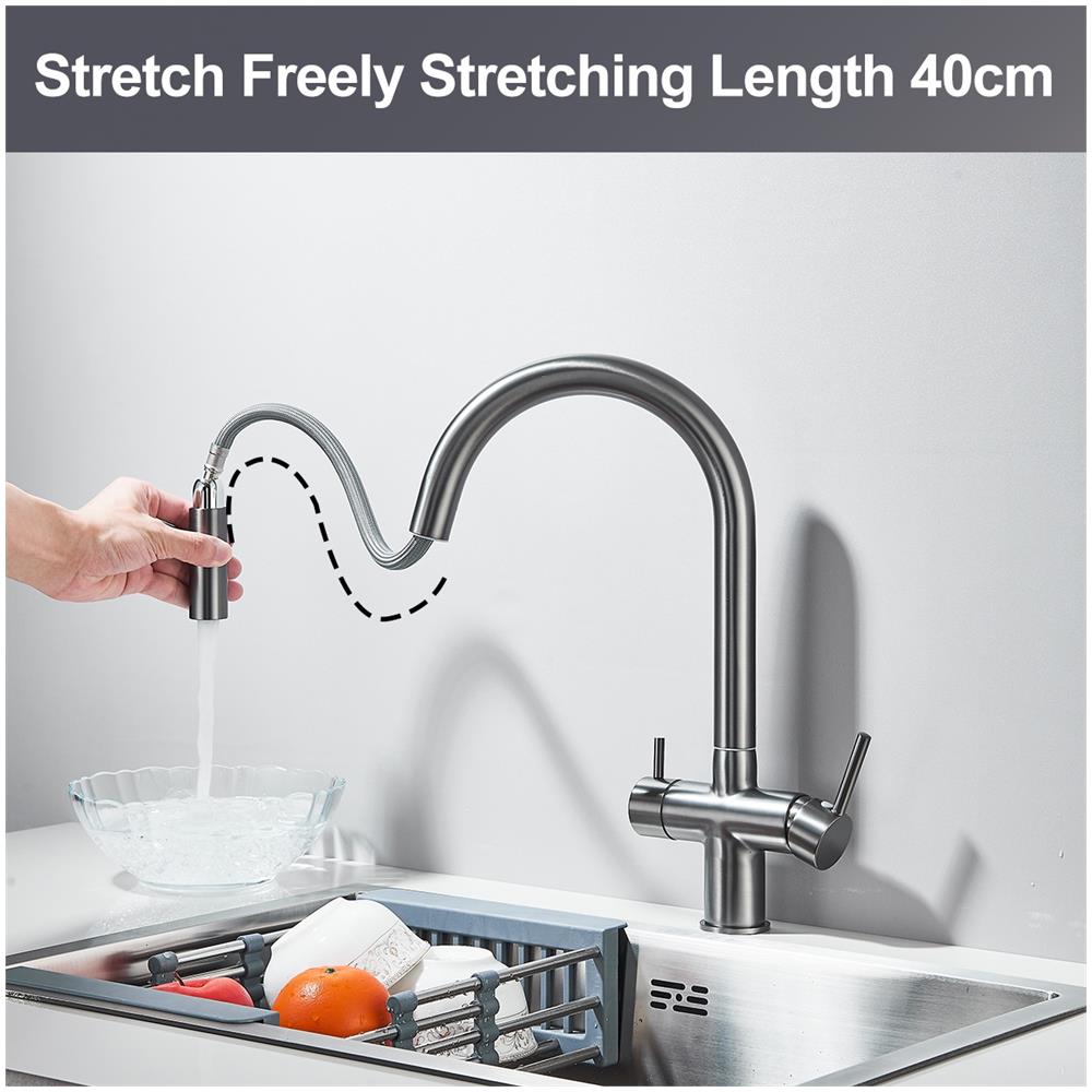 Rubinetto per lavello da cucina, Blackswan, tipo M392 con uscita acqua purificata, doccia mobile, modello grigio antracite, misura 38 cm - Foto 4