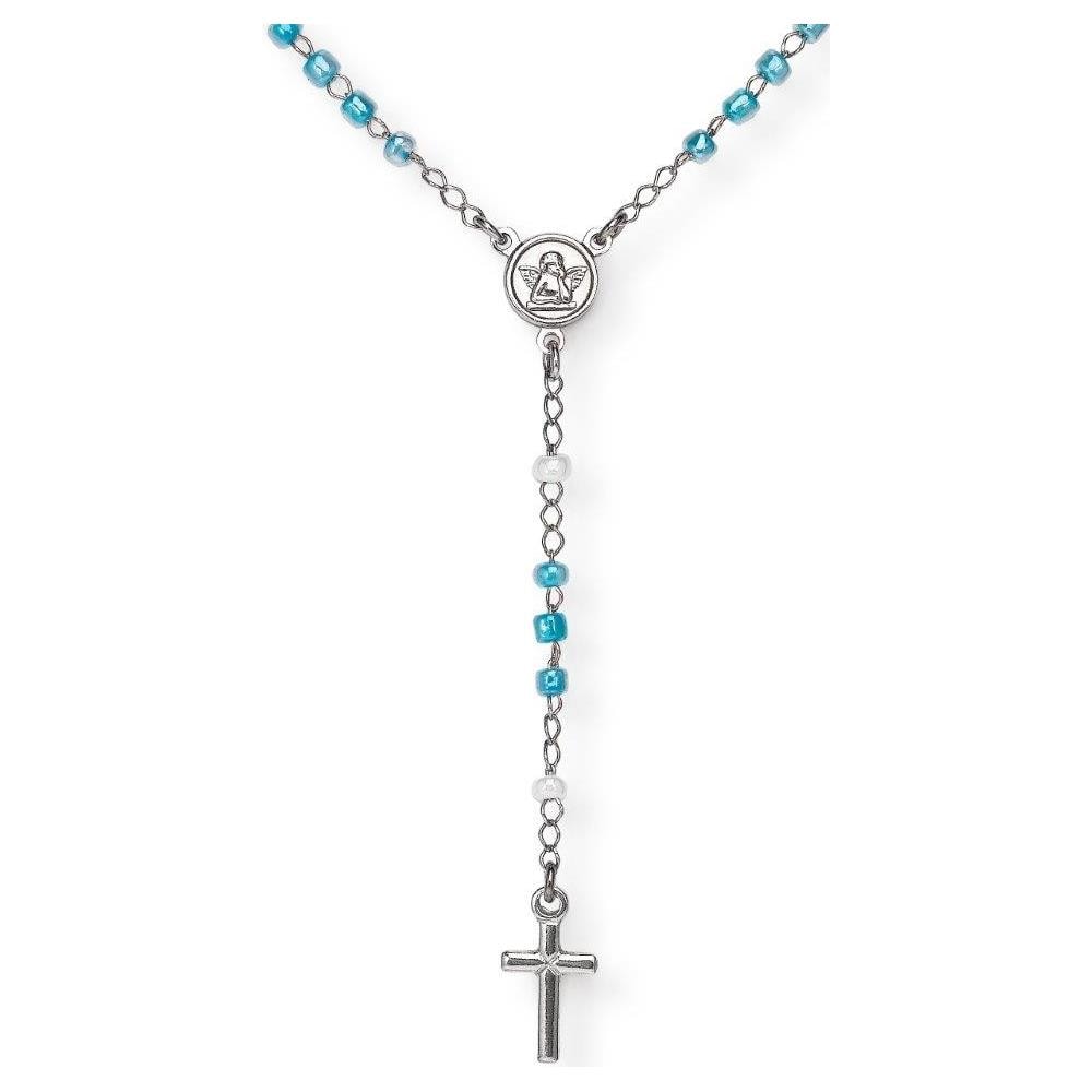 Collana In Argento 925 - Collezione Junior - Colore Rodio - Misura Unica Rosario Classico Junior Cristalli Azzurri - Foto 1