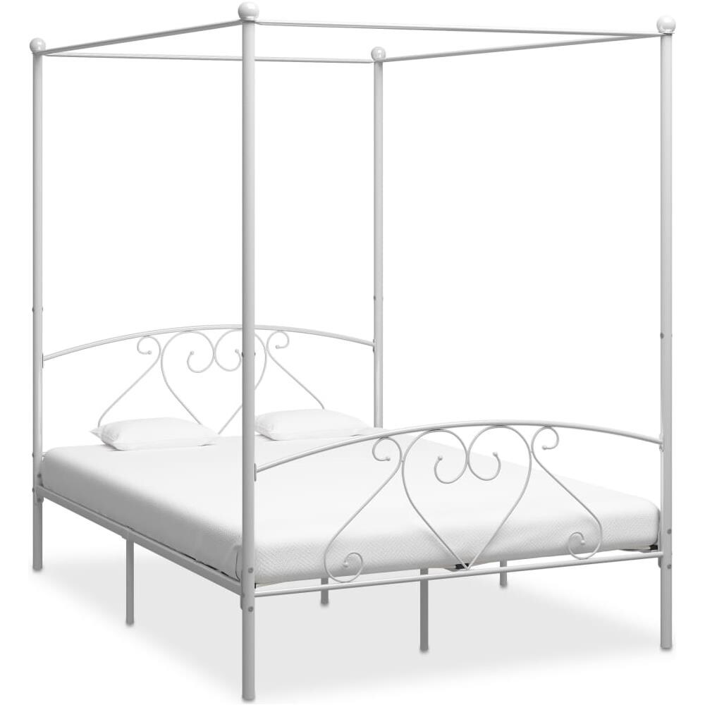 Letto A Baldacchino Bianco In Metallo 140x200 Cm - Foto 1