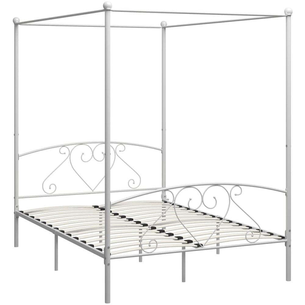 Letto A Baldacchino Bianco In Metallo 140x200 Cm - Foto 2