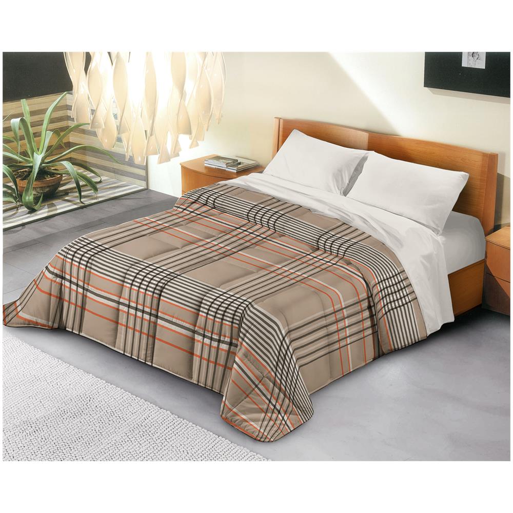 Trapunta Invernale In Ecopiuma Da 380 Gr / mq Calda, Anallergica E Traspirante - Scozzese Beige - Matrimoniale - Foto 1