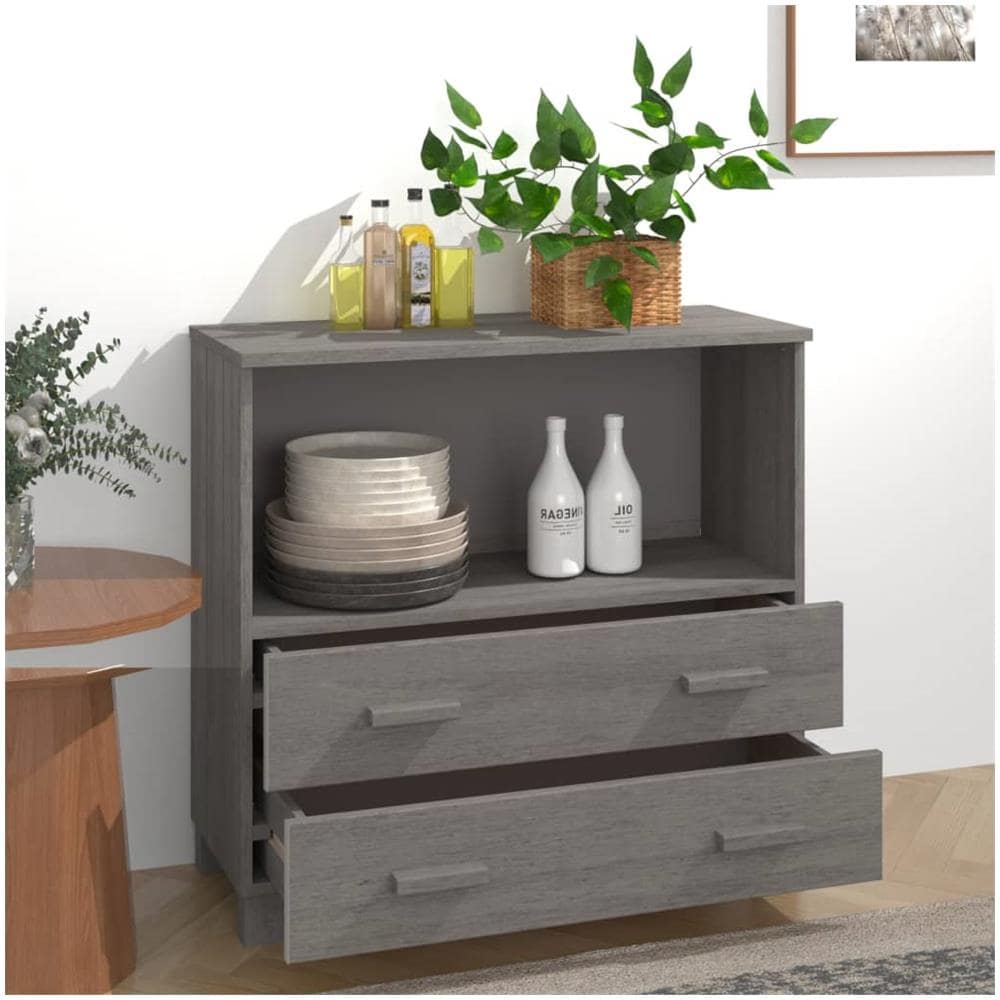 Credenza Grigio Chiaro 85x35x80 Cm In Legno Massello Di Pino - Foto 3