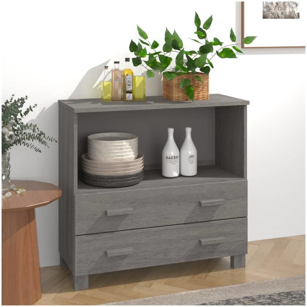Credenza Grigio Chiaro 85x35x80 Cm In Legno Massello Di Pino - Foto 1