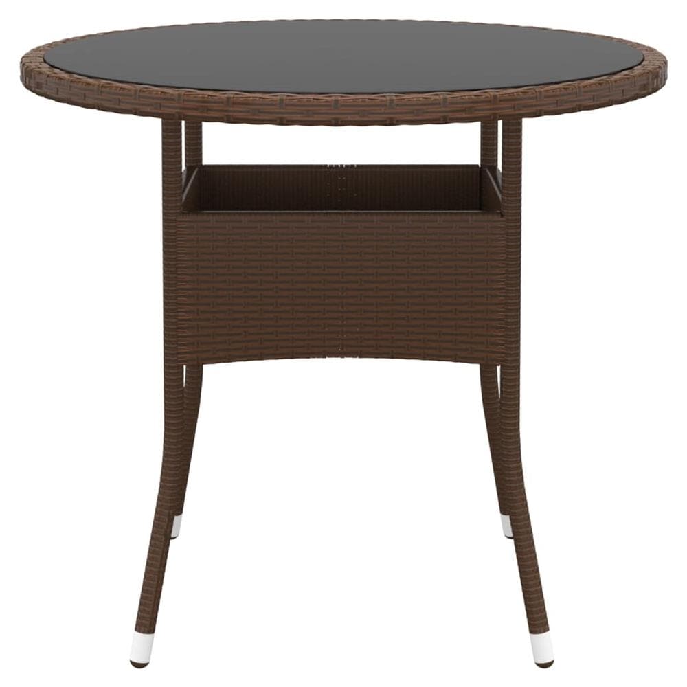 Tavolo Giardino Ø80x75 Cm Vetro Temperato E Polyrattan Marrone - Foto 2