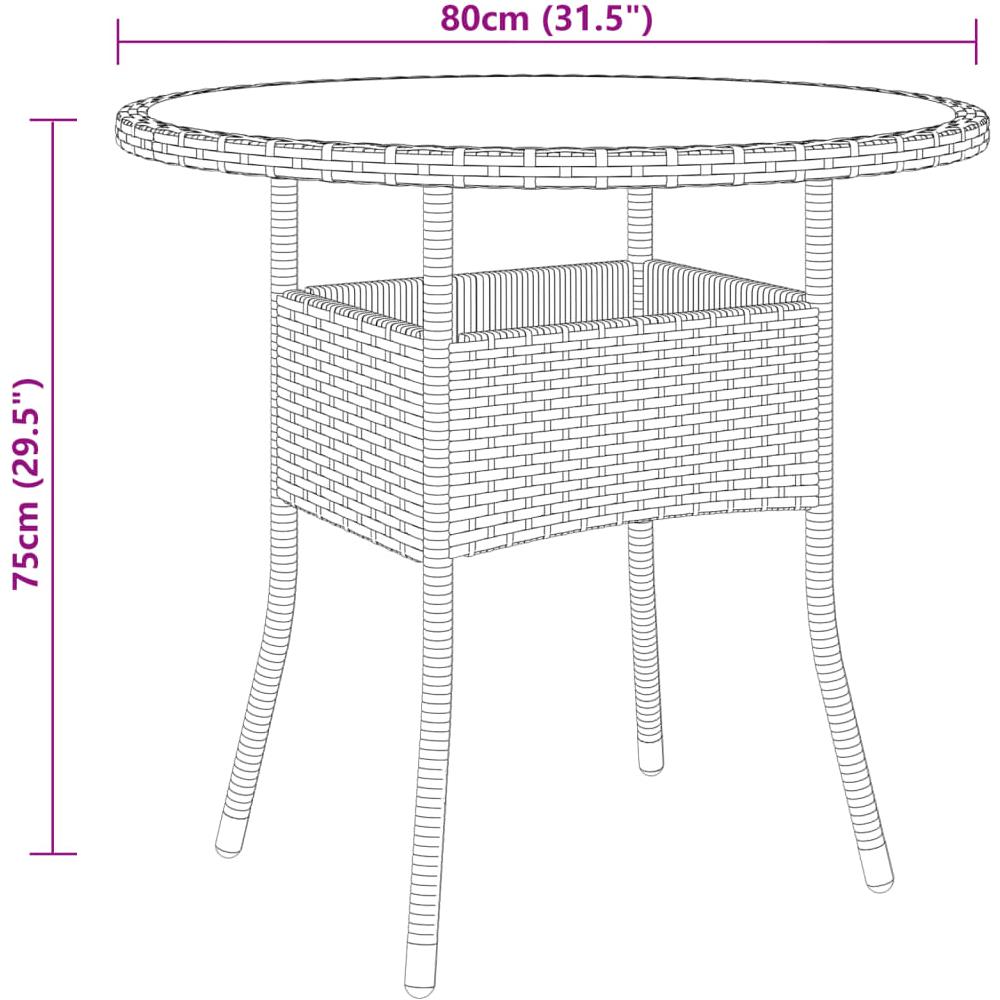 Tavolo Giardino Ø80x75 Cm Vetro Temperato E Polyrattan Marrone - Foto 4