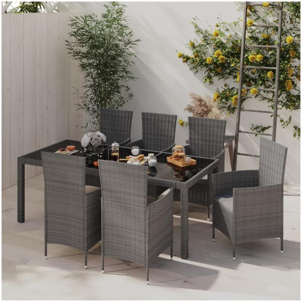Set Da Pranzo Da Giardino 7 Pz Con Cuscini In Polyrattan Grigio - Foto 1