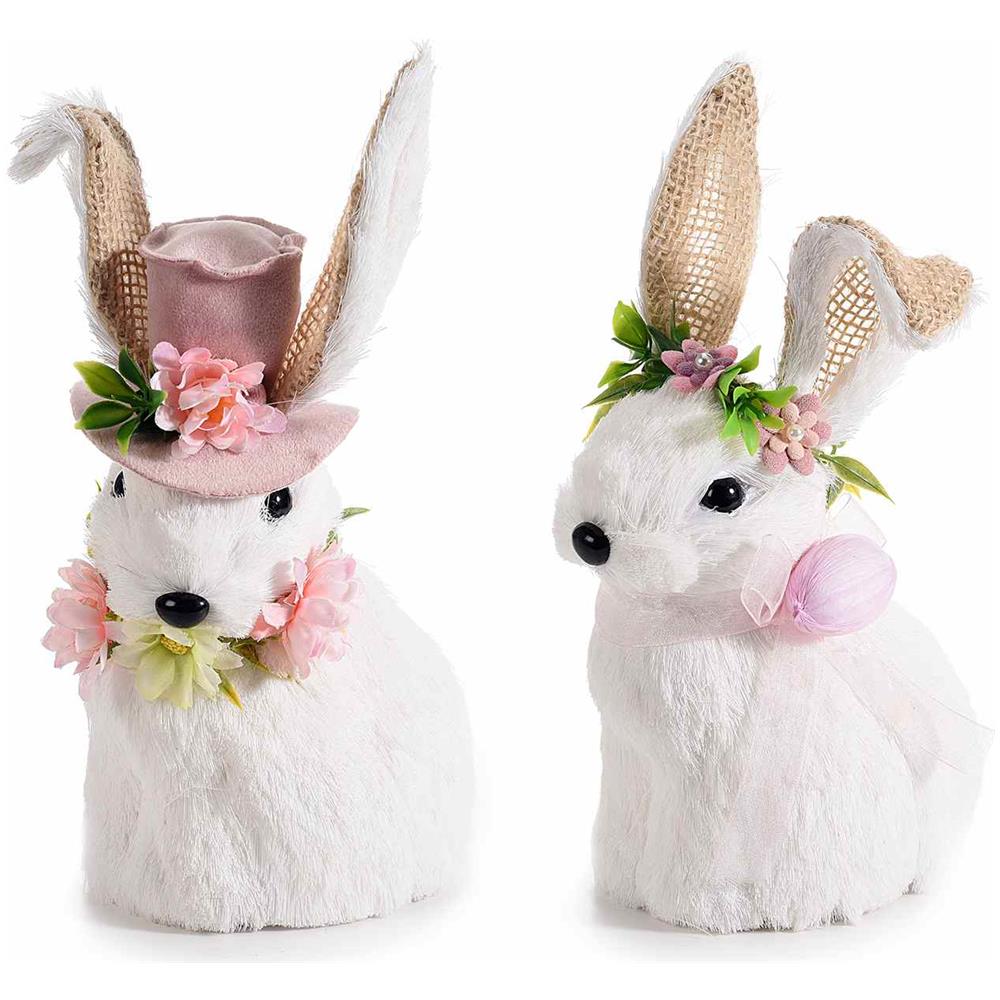 Coniglietti Pasquali Decorativi In Fibra Naturale Fatti A Mano Colore Bianco Idea Regalo Per La Pasqua Set Da 2 - Foto 1