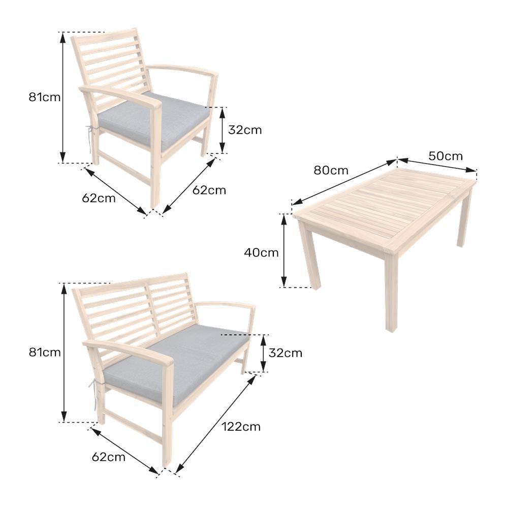 Set Di Mobili Da Giardino Acacia Goa 4 Posti - Cuscini Grigi - Foto 2