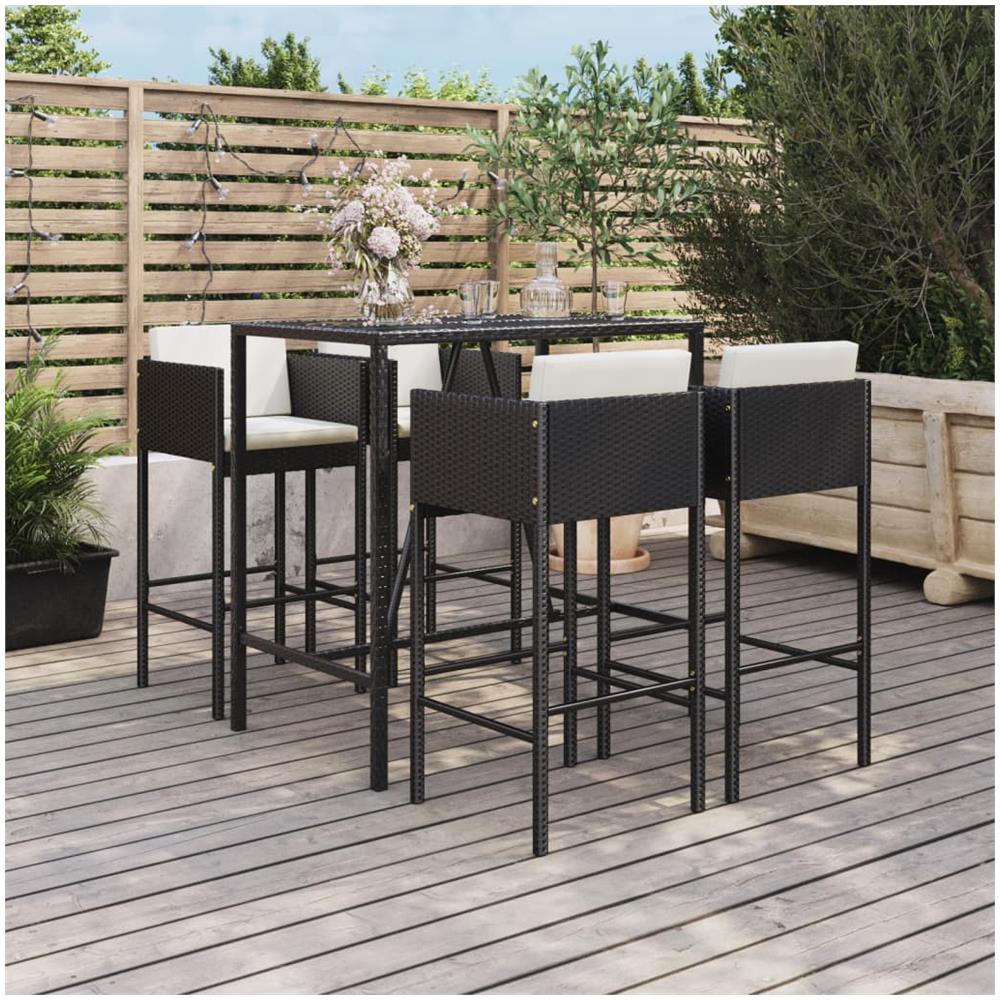 Set Bar Da Giardino 5 Pz Con Cuscini In Polyrattan Nero - Foto 1