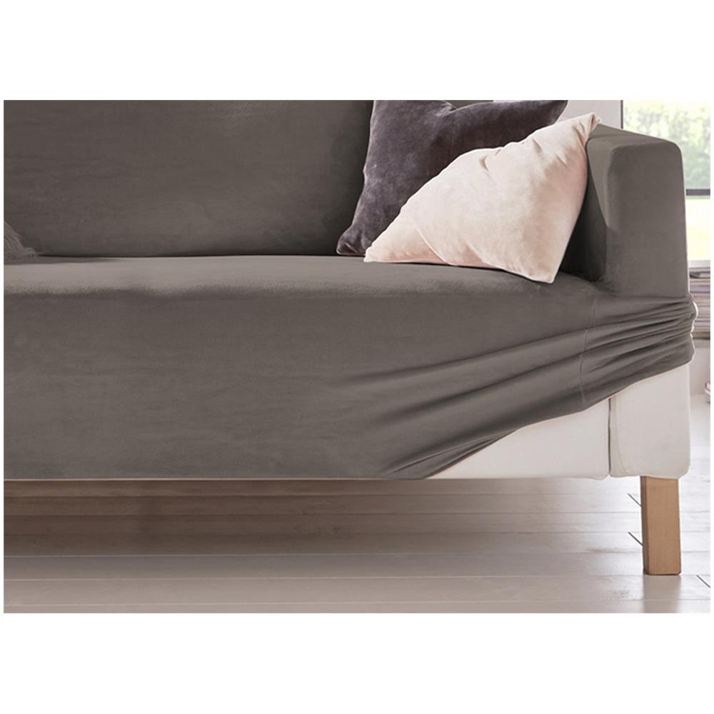 Copridivano Elasticizzato Effetto Velluto Modello Morbidissimo Colore Tortora 2 Posti Tortora - Foto 2