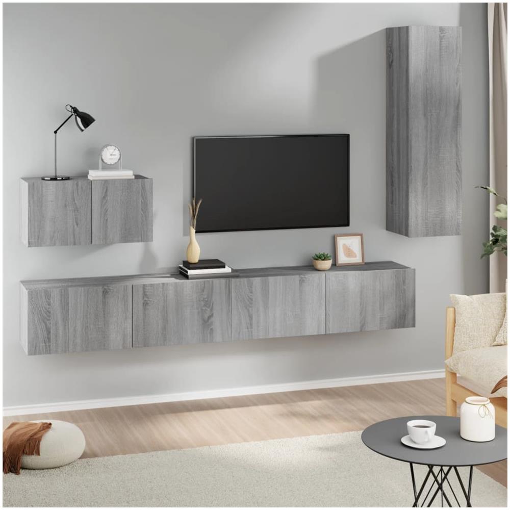 Set Di Mobili Porta Tv 4 Pz Grigio Sonoma In Legno Multistrato - Foto 1