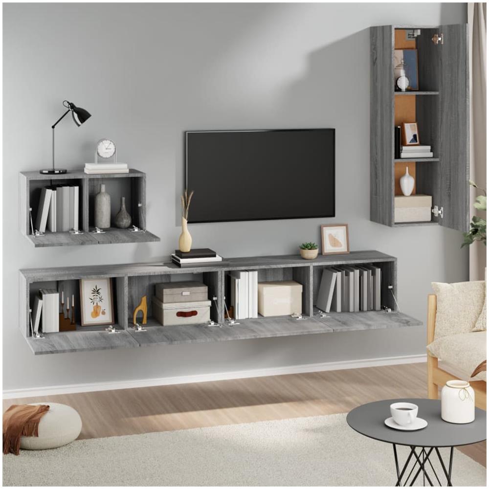 Set Di Mobili Porta Tv 4 Pz Grigio Sonoma In Legno Multistrato - Foto 3