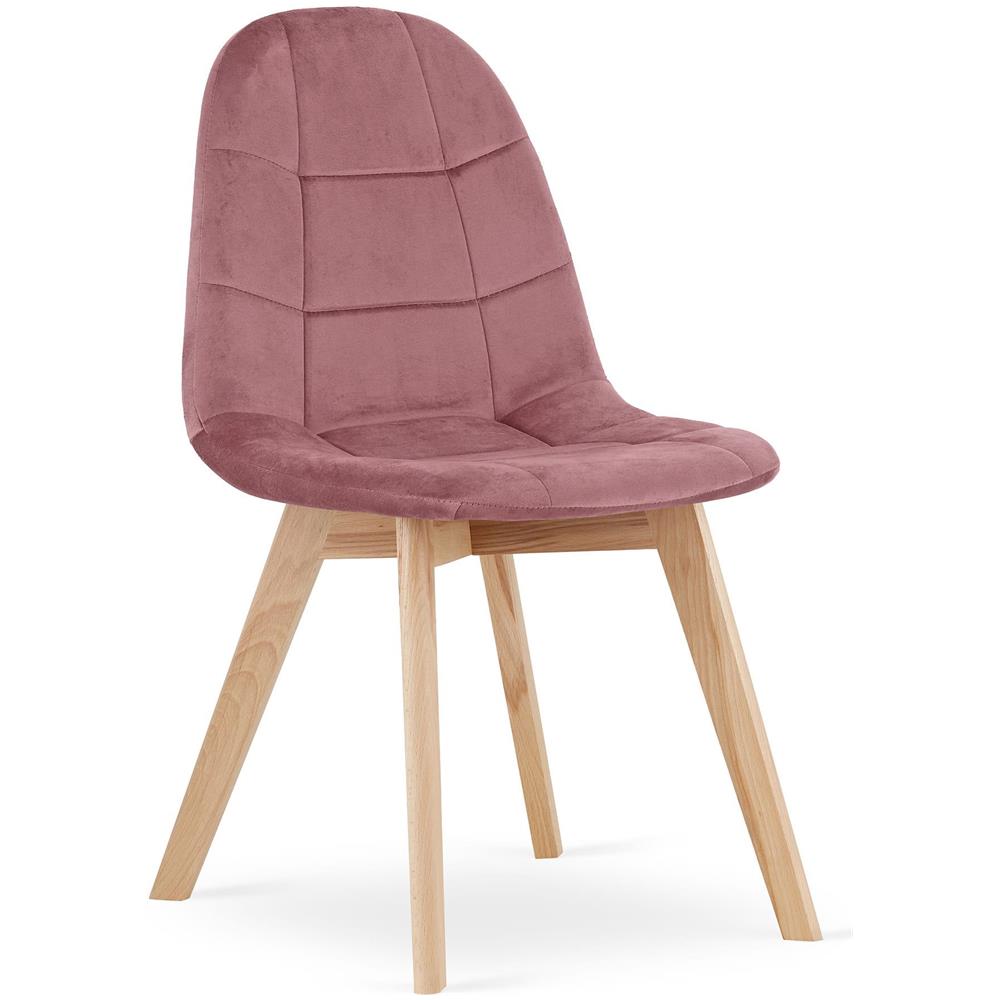 Sedia da pranzo NUUC in velluto rosa scuro con gambe in legno di faggio x1 - Foto 1