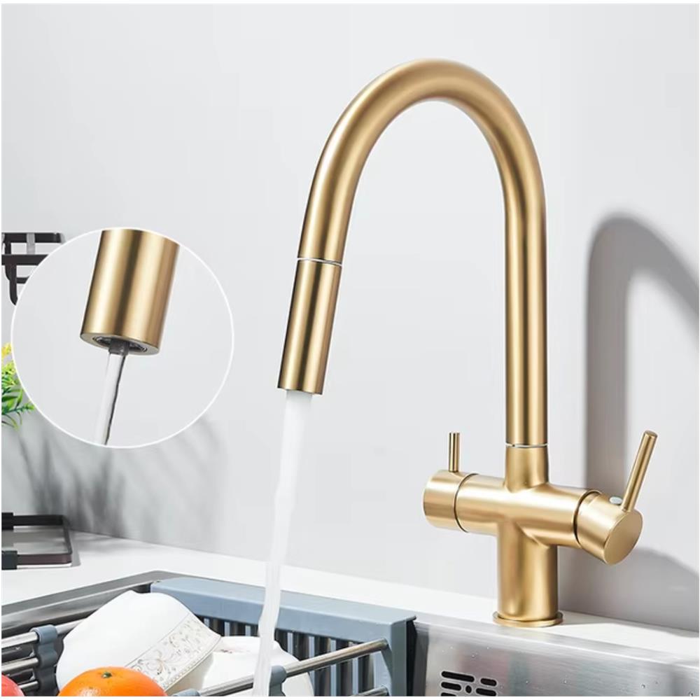 Rubinetto per lavello da cucina, Blackswan, tipo M391 con uscita acqua purificata, doccia mobile, modello oro opaco, misura 38 cm - Foto 2