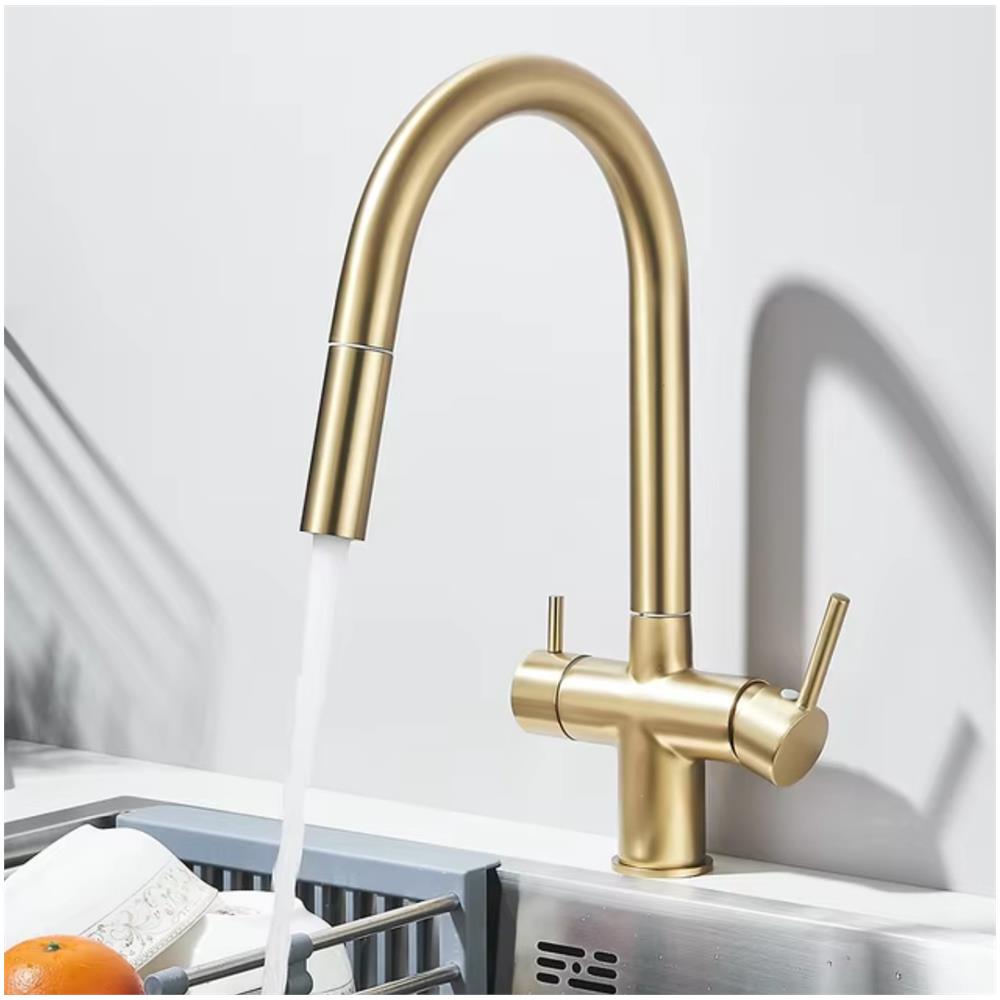 Rubinetto per lavello da cucina, Blackswan, tipo M391 con uscita acqua purificata, doccia mobile, modello oro opaco, misura 38 cm - Foto 4