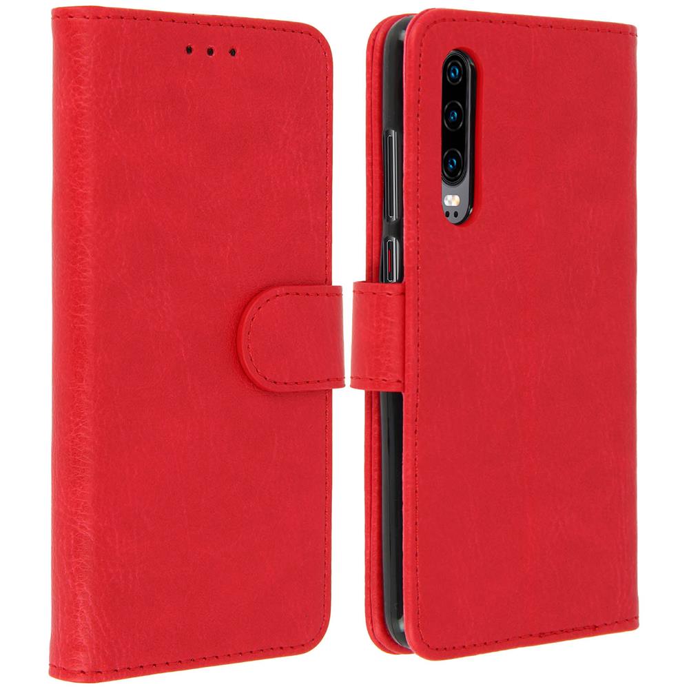 Custodia Huawei P30 Portacarte Funzione Supporto Cover Silicone Rosso - Foto 1