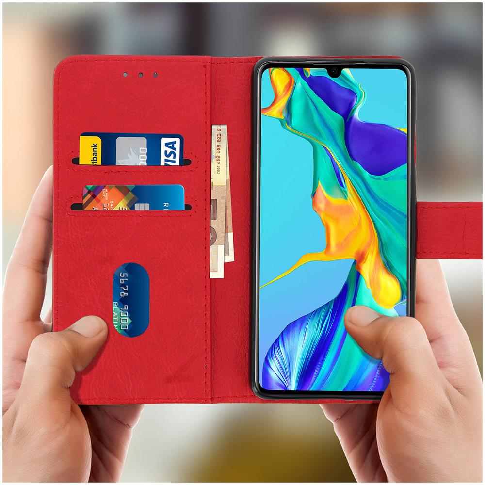 Custodia Huawei P30 Portacarte Funzione Supporto Cover Silicone Rosso - Foto 2