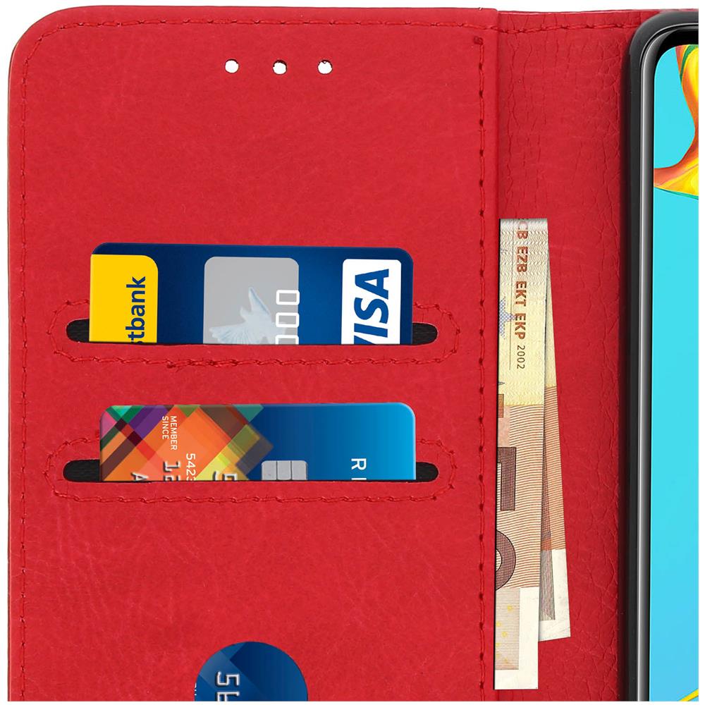 Custodia Huawei P30 Portacarte Funzione Supporto Cover Silicone Rosso - Foto 4